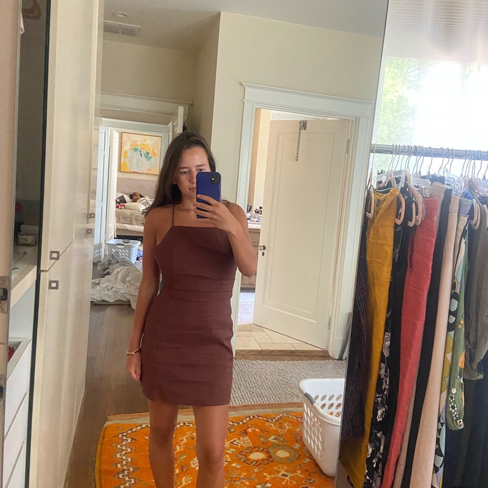 Mango brown linen dress in size 4!